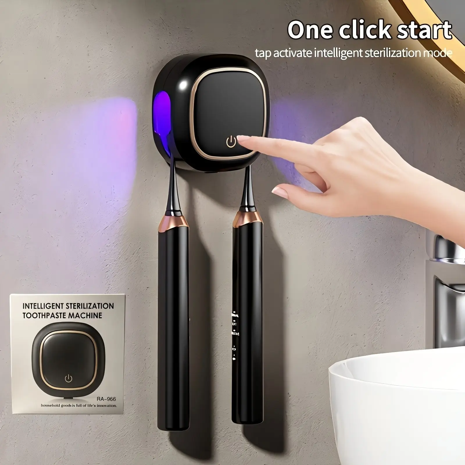 Smart Home Toothbrush Holder, No Drilling, Compact Design, USB Fast Charging, Large Battery Capacity, Wall-Mounted, Multiple Colors Available