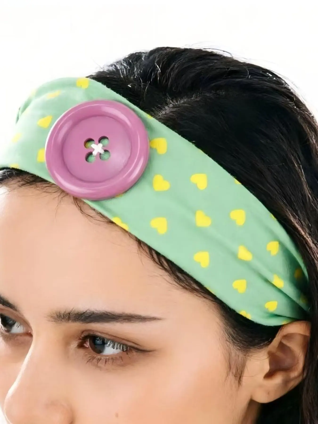 Colorful Large Button Lady Heart Hairband, Wide Elastic Fabric Headband, Cute Accessory for Daily Wear, Role Play, Party, Retro Style, Cute Headbands