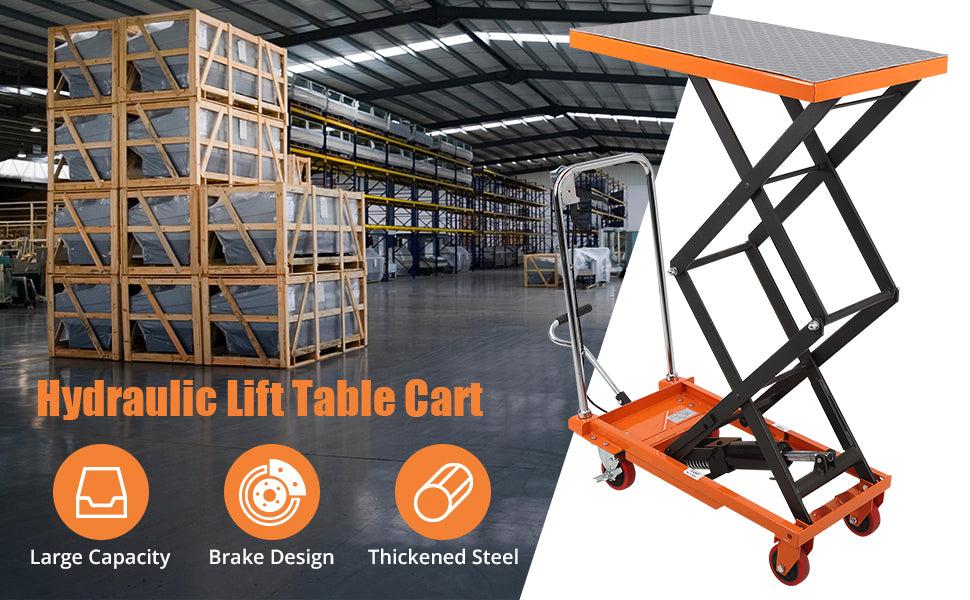 GARVEE Hydraulic Lift Table Cart 330lbs Capacity, 49.6" Lifting Height, Double Scissor, 4 Wheels, Non-Slip Pad, Material Handling