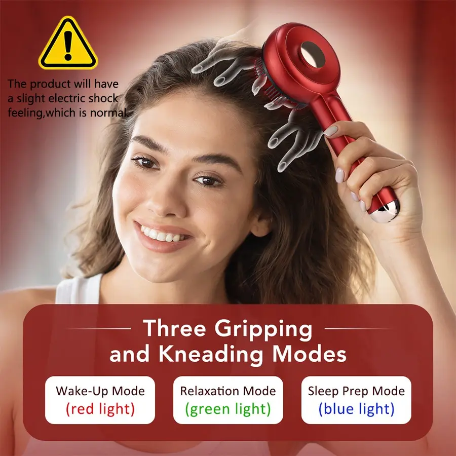 Electric Scalp Massager Comb with 660nm Red Light, 3-in-1 Rechargeable Head Massage Tool with Oil Applicator & EMS Microcurrent, 8-Teeth Comb + 72 Massage Nodes, Cordless Hair & Scalp Care Device (Red)