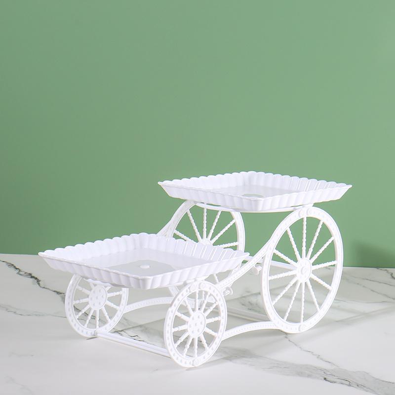 For Weddings, Parties, Birthdays & Holidays, Dessert Display Solution, 2-tier Plastic Cart-style Cake Stand, Ruffled Tray & Exquisite Wheel Pattern, Effortlessly Create Exquisite Dessert Display, Party Dessert Stand Supplies