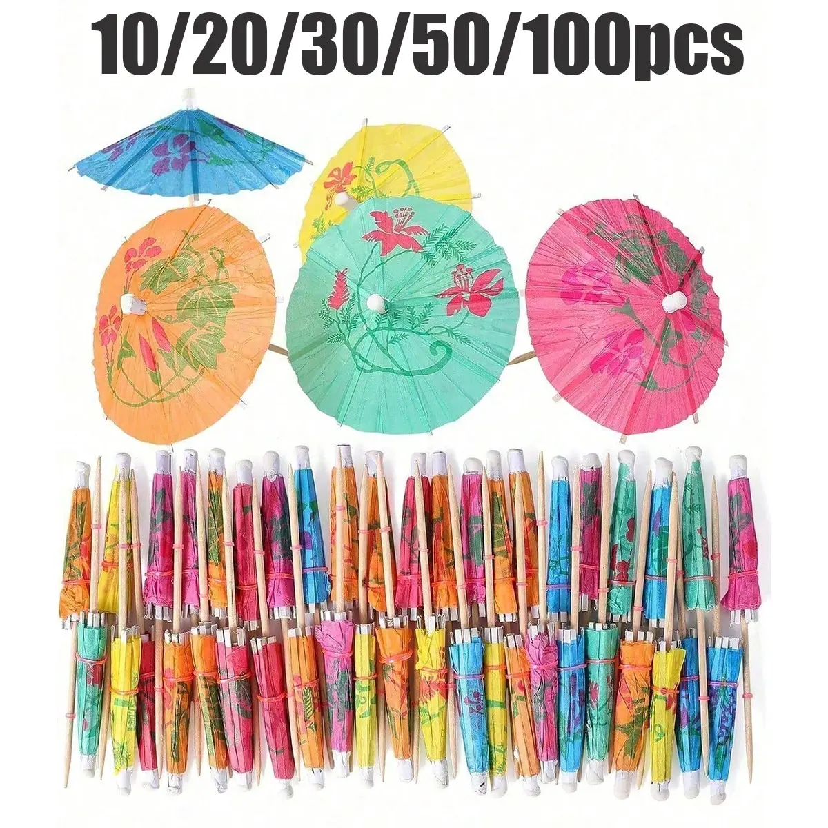 Colorful Paper Cocktail Picks, Party Decorative Sticks, Hawaiian Drink Umbrellas, Fruit Skewers, 10/20/30/50/100 Pieces
