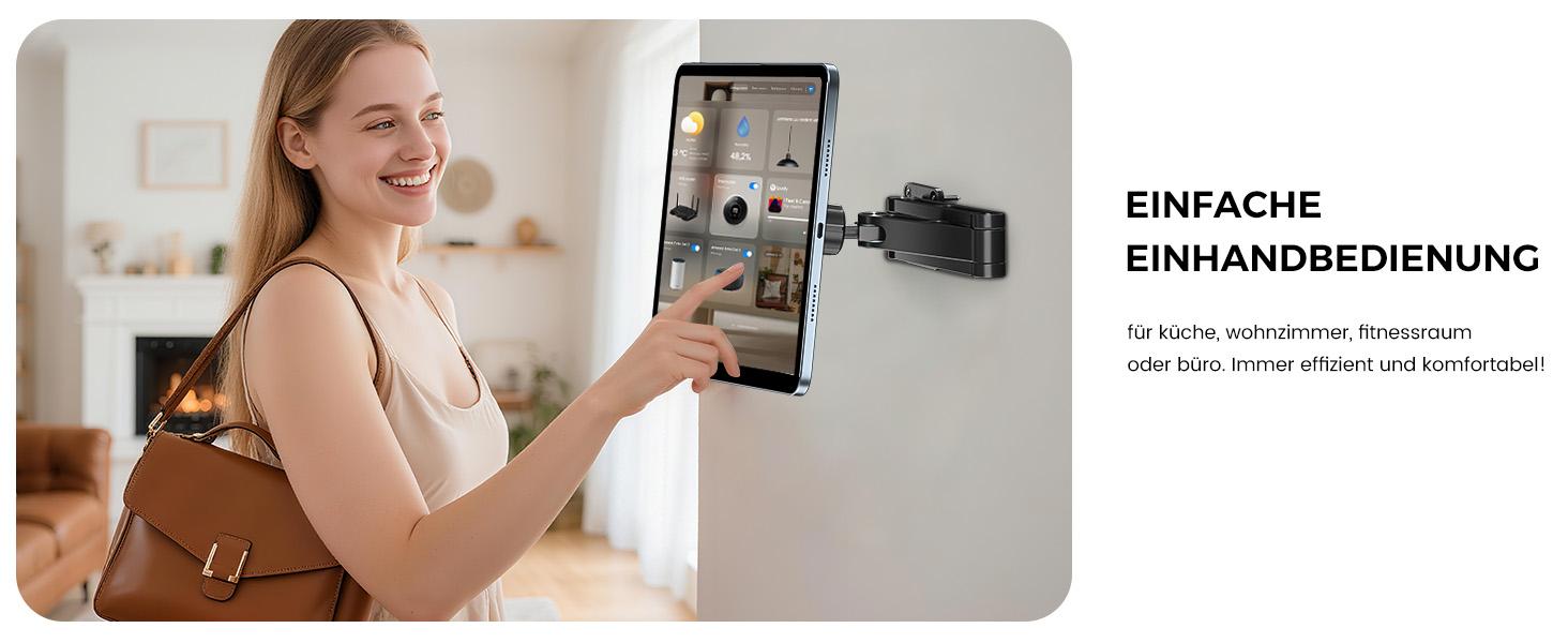 OHLPRO Tablet Wall Mount Magnetic Aluminium 360 °     Rotating iPad Wall Mount Extendable & Foldable Tablet Holder Wall for Office Kitchen Gym, Universal All Phones & Tablets
