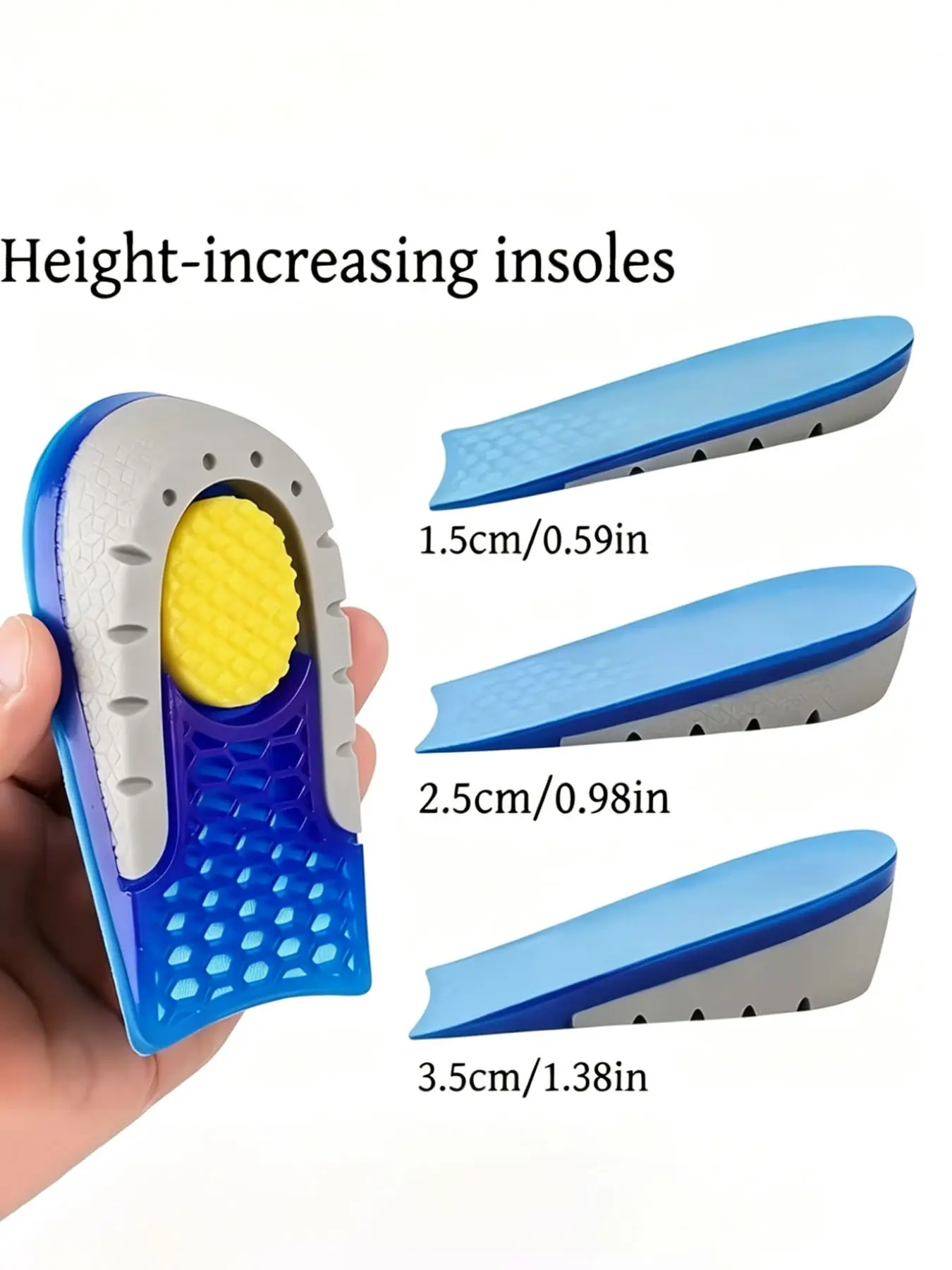 Half Insoles for Height Increase, Height Increasing Insoles, 1.5/2.5/3.5cm Invisible Heightening Insoles Heel Lifts for Men & Women, Soft Inserts for Sneakers, Sports Shoes & High-Top Shoes