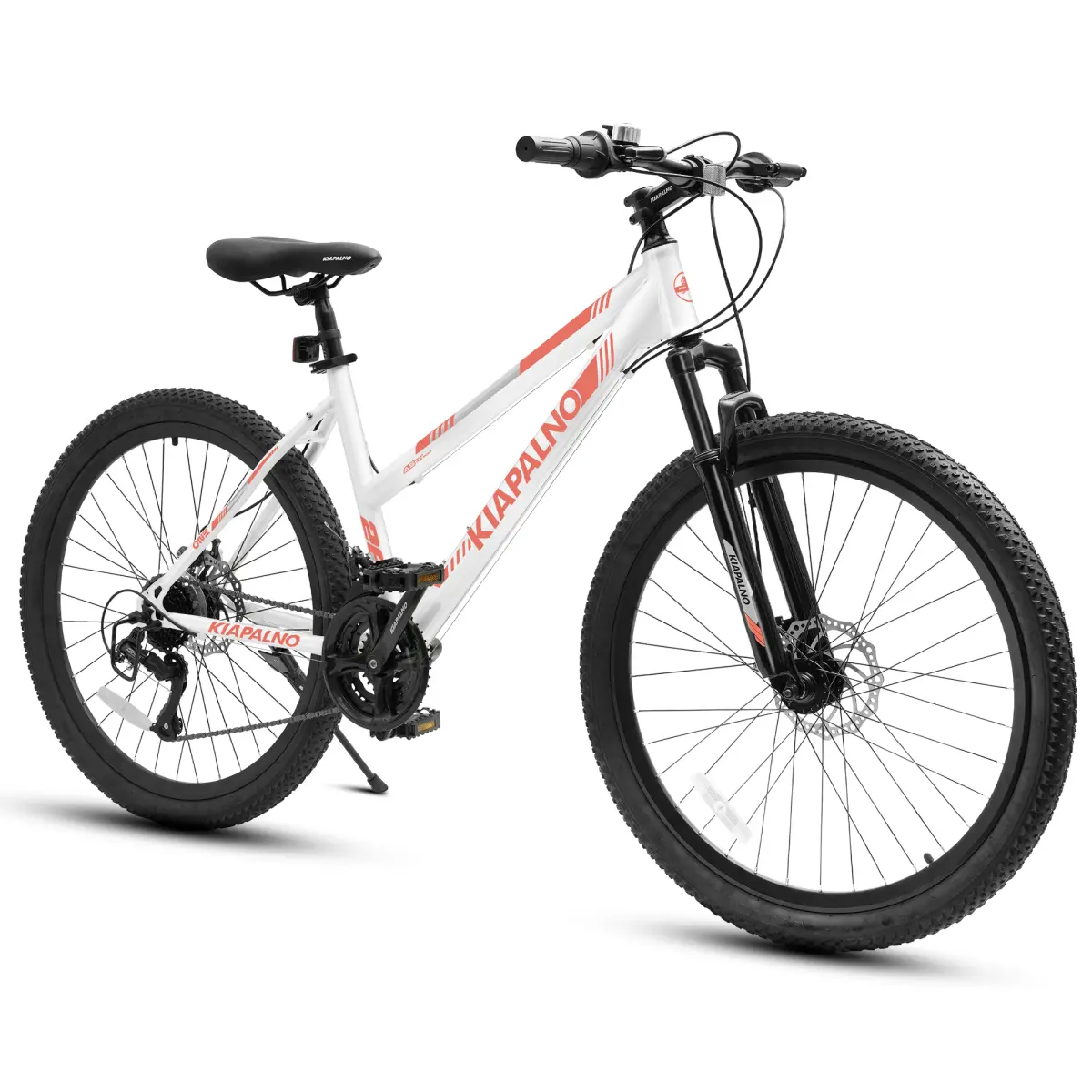 Aobtkel Women's Mountain Bike 24/26 Inch Low Step-Through High-Carbon Steel Frame with Shimano 21-Speed Twist Shifter Dual Disc Brakes Suspension Fork 100mm Travel All-Terrain Tires for Commute Fitness Trail Off-Road Ladies Teens Girls Adults Beginner Gif