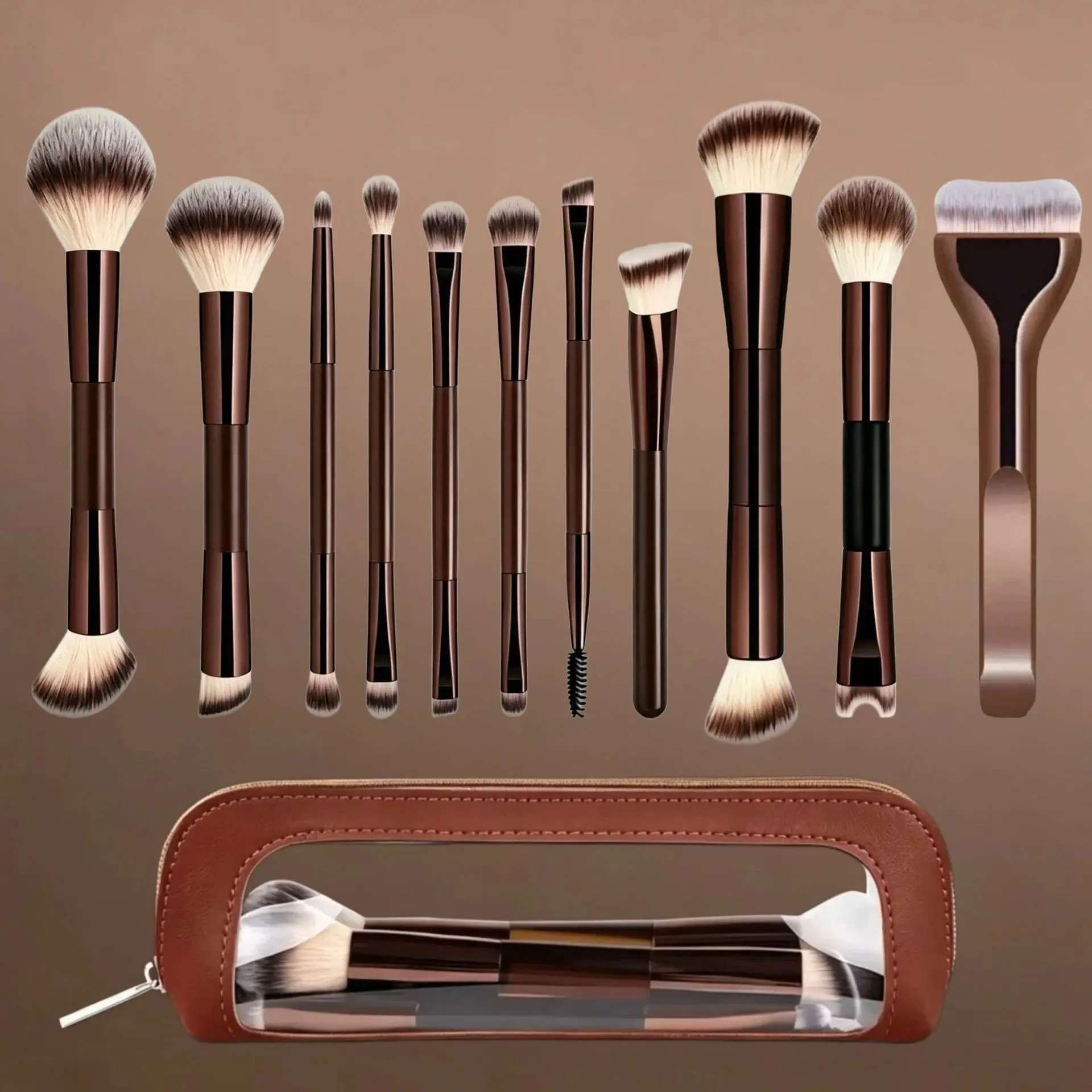 11-Piece Makeup Brush Set with Case, Includes Foundation, Powder, Blush, Contour, Concealer, Eyeshadow, Brow Brushes, Essential Beauty Tools, Cosmetic Brush Set
