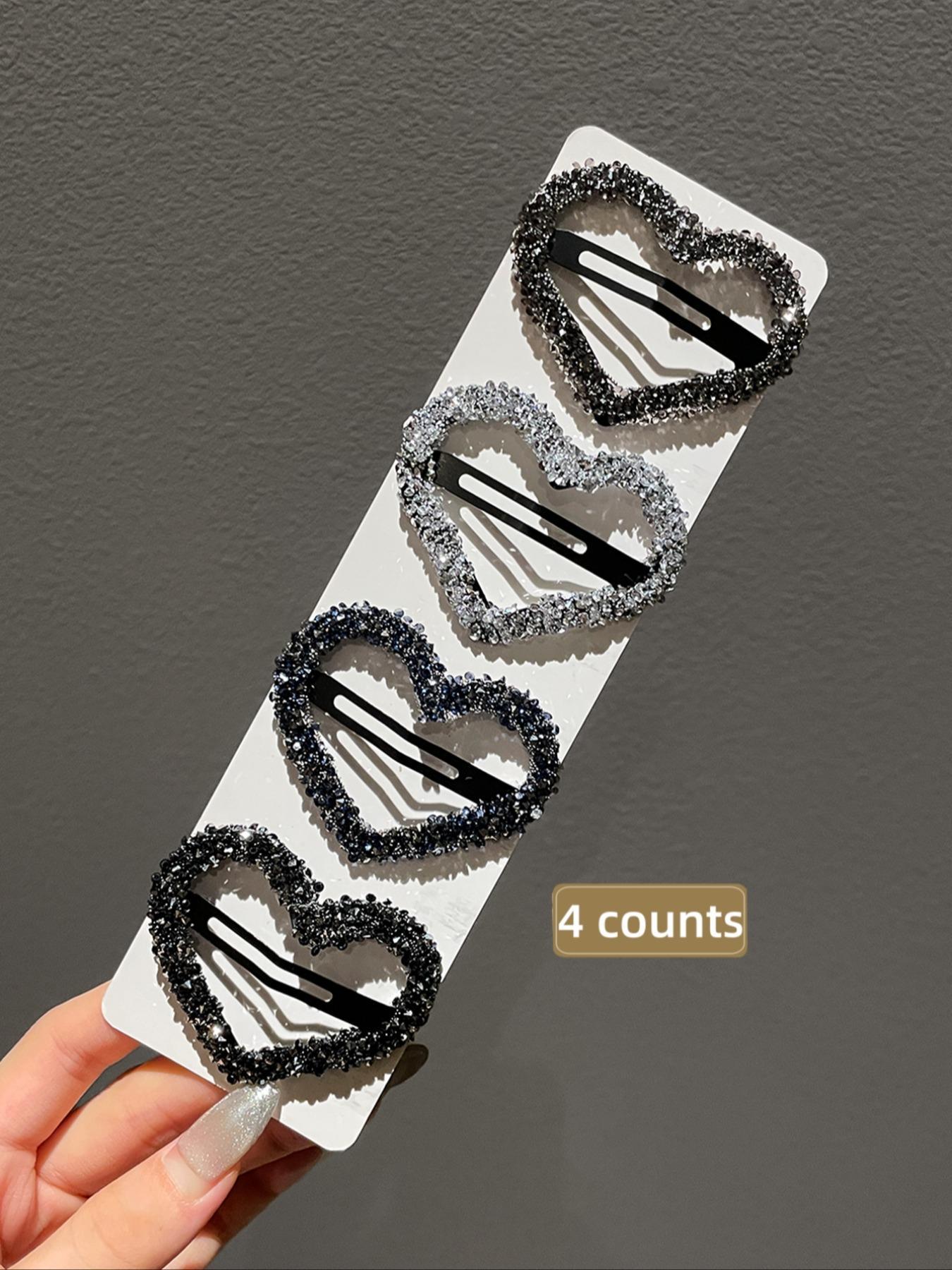 Rhinestone Heart Decor Hair Clips, Cute Glittering Hair Accessories for Women & Girls, Trendy All-match & Exquisite Hair Clips for Daily Use, Valentine's Day, Gift