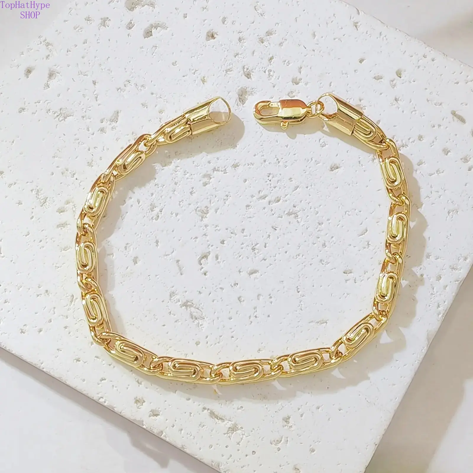 18K Gold Plated Paperclip Link Bracelet for Women, Chunky Rectangular Chain Wrist Bracelet, Minimalist Trendy Fashion Jewelry Gift