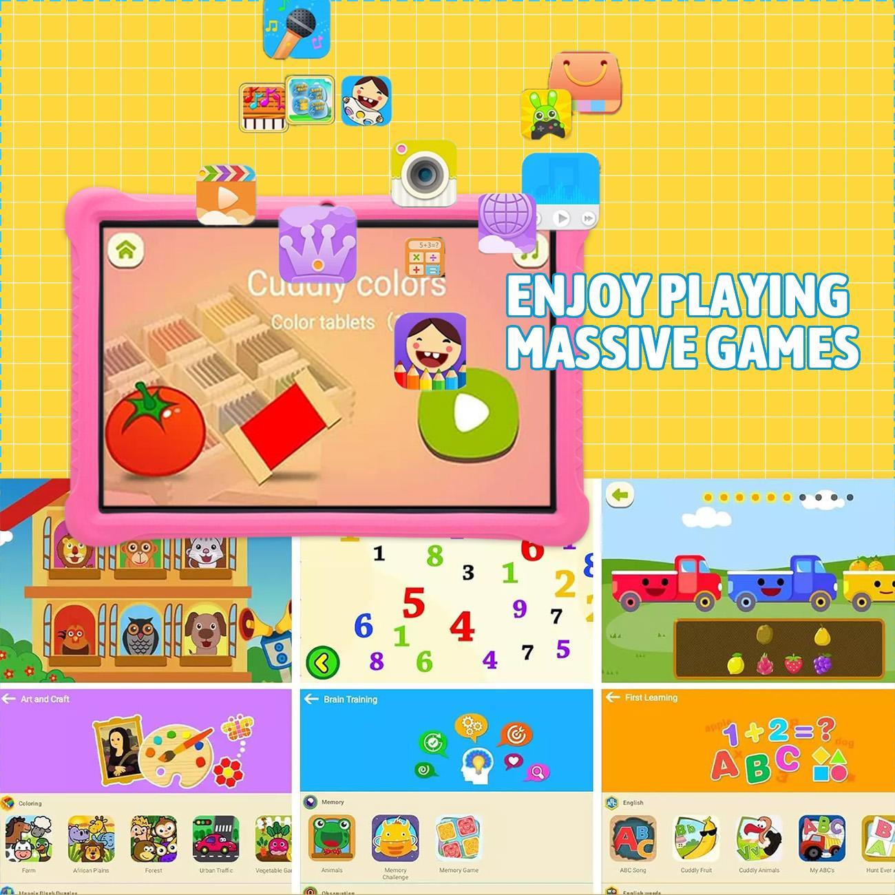 10.1 Inch Android Tablet, Parental Control Tablet with Shockproof Case, Dual Camera Tablet for Learning & Entertainment