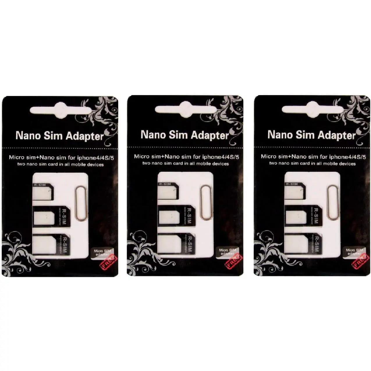 R-SIM 9+3 Pieces SIM Card Adapter Kit (3-Pack: Nano to Micro, Nano to Regular, Micro to Regular) with Black Extractor Pin Ejector