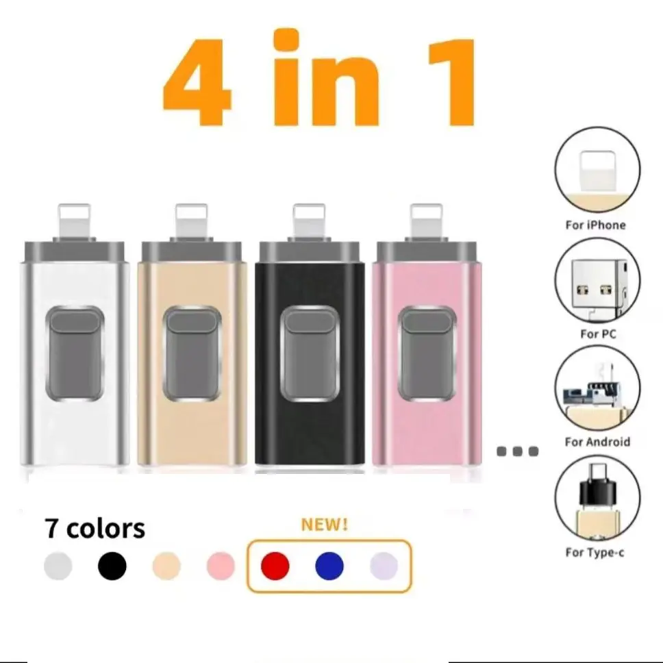 Three-In-One Flash Drive, High-Speed USB 3.0 Memory Storage, OTG Pen Drive with Free Type-C Adapter, 128GB for iPhone/android/PC