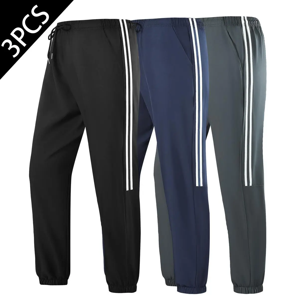 Men’s 3-Pack Lightweight Casual Comfortable Stretch Fit Pants - Soft Breathable Fabric, Adjustable Drawstring Waist, Ideal for Daily Wear, Running, Great Gift for Boyfriends, Breathable Pants, Clothing