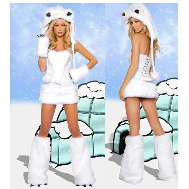 Halloween Costume Women Sexy Furry Animal Costume Gray Deluxe Elephant White Panda Leopard Catgirl Roleplay Cosplay Party Outfit
