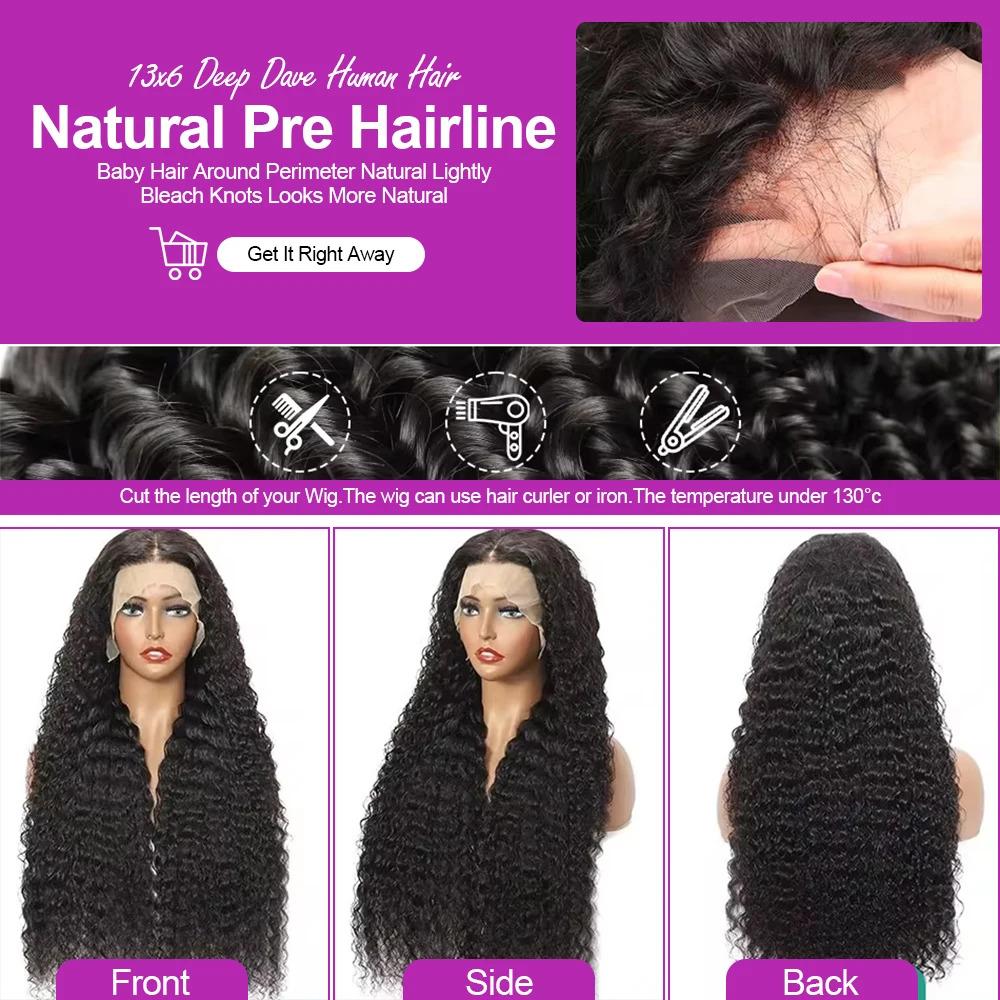 Women's Human Hair Half Wig - HD Wigs, 250% Density 40Inch Deep Wave, 13x4/13x6 360 Full Lace Frontal, Transparent Lace, Pre-Plucked Hairline & Side Parts Cap Design, Deep Wave Wig