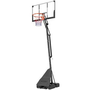 Fahuac Portable Basketball Hoop System with 47.2" Polycarbonate Backboard, 8-10 FT Adjustable Outdoor Hoop with Crank Lift, Rebound Trainer & Weighted Base for Driveways, 5-Level Height Adjustment, Backboards