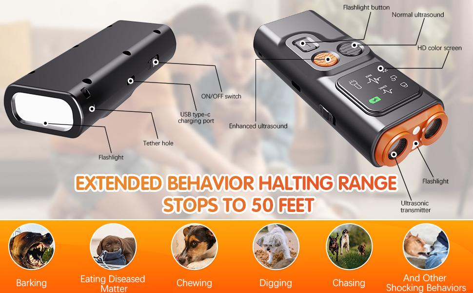 Dog Bark Deterrent Devices, Ultrasonic Anti Barking Device for Dogs Can Stop Bad Behavior, Portable Dog Training Device, with HD Display and LED Flashlight, No Need Yell Or Swat, Just Point to A Dog
