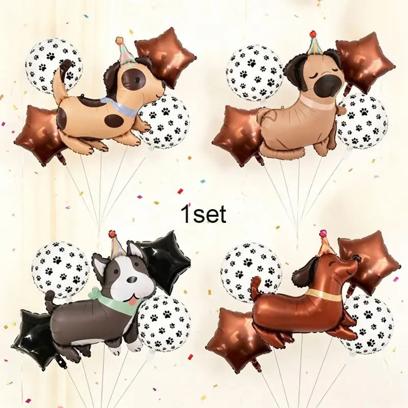 7-Piece Pet Theme Birthday Party Balloon Set, Star, Dog Paw Ballon, 4 Styles, Party Hat, Celebratory Atmosphere, Pet Lover Event Decor