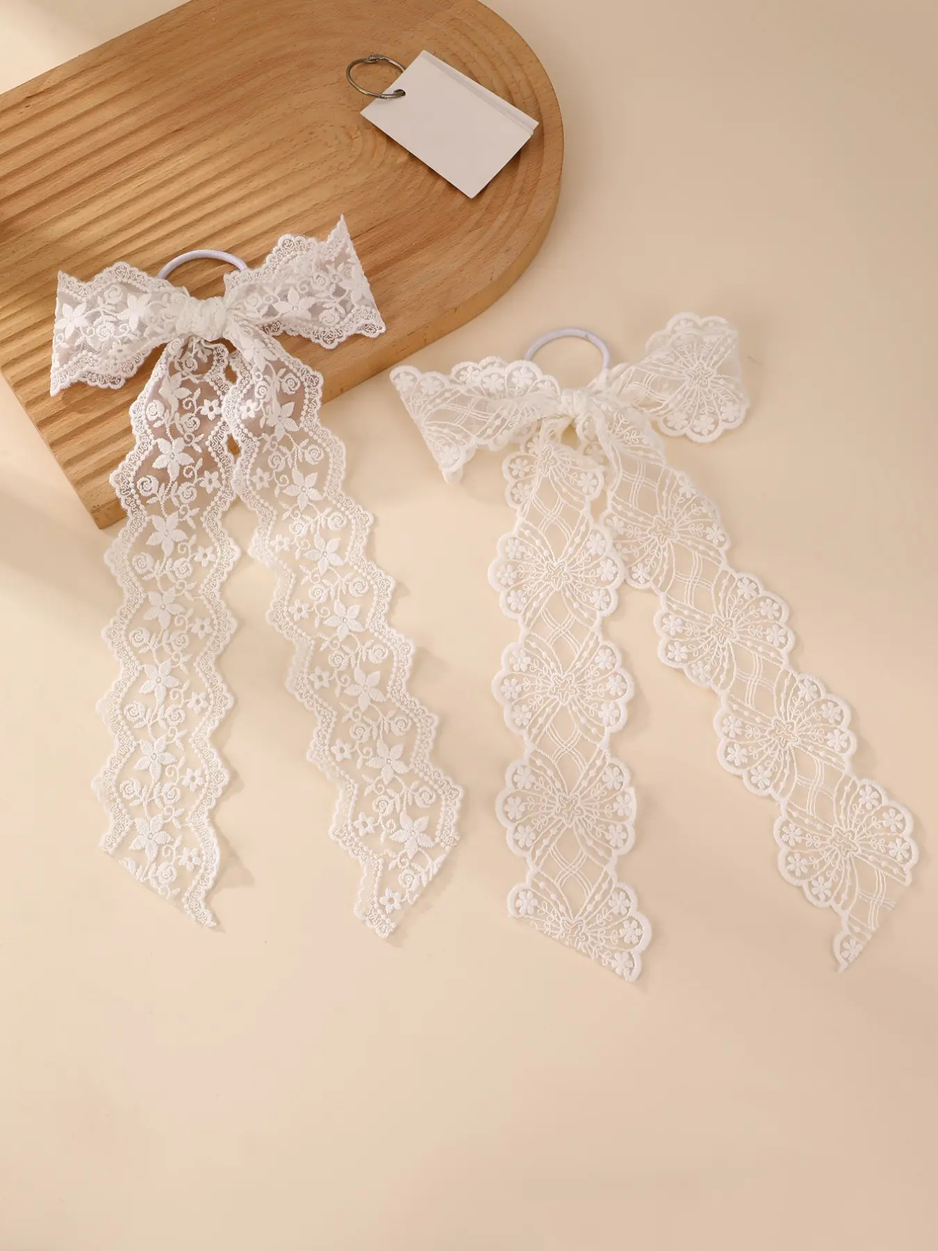 French Lace Bow Hair Tie for Women, Long Hollow Embroidered Ribbon Elastic Hair Rope, Elegant Korean Style Hair Accessory