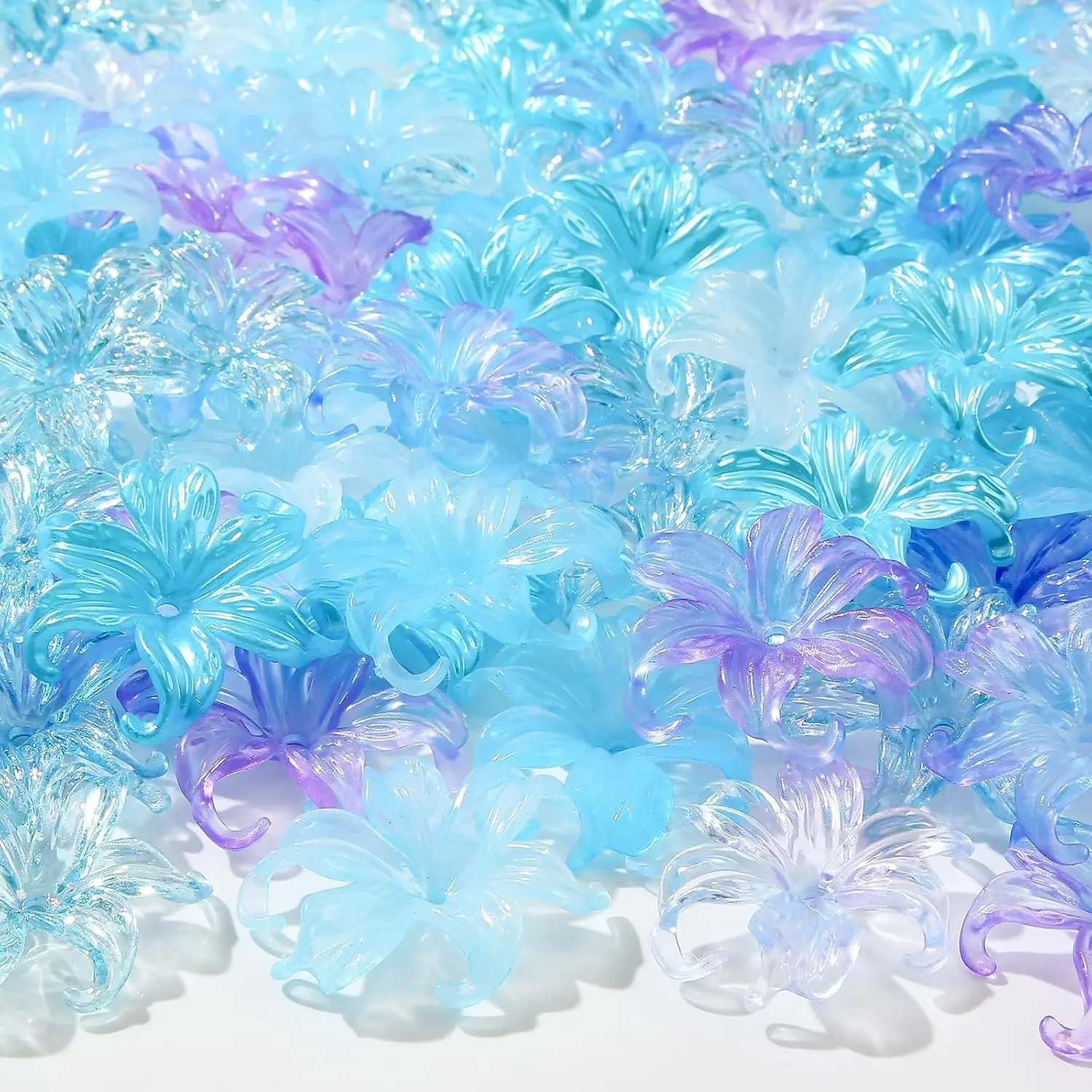 100 count  Flower Beads Blue  Beads Flower Shape Beads for DIY Crafts Bracelet Necklace Earrings  Making(Blue)