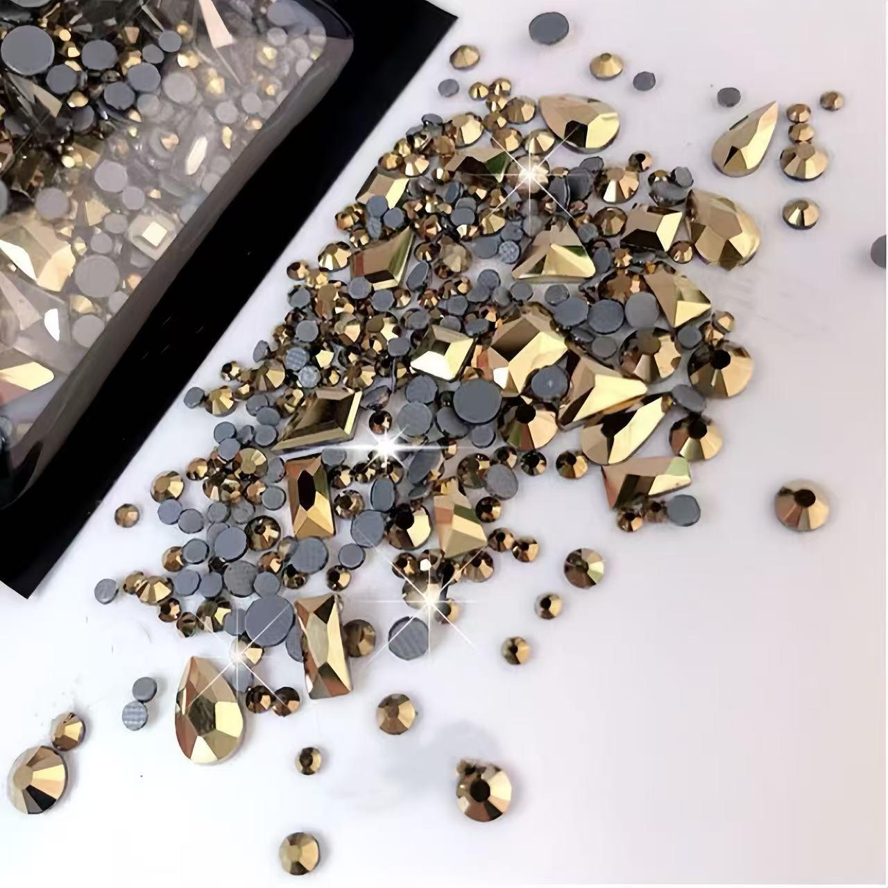 Rhinestone Nail Art Decoration, Glitter Rhinestones, 300pcs/bag Flatback Round Rhinestone & Flatback Odd Shaped Large Cubic Zirconia, Nail Art Accessories