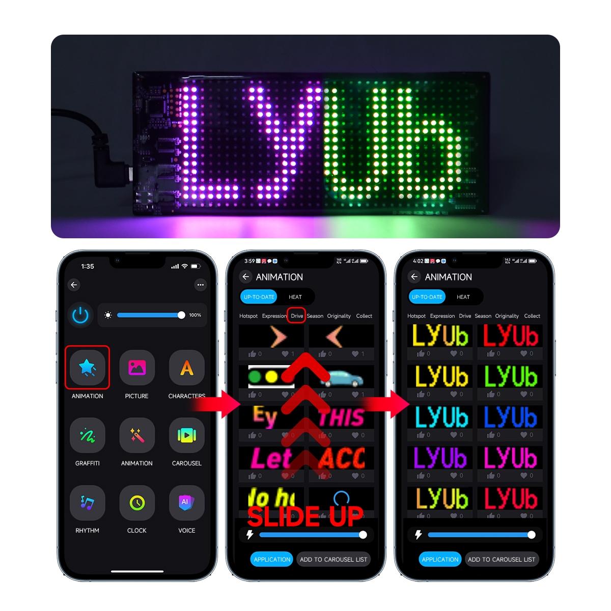 Dynamic Pixel Matrix Car Smart Display APP Remote Dual Control RGB Flex Film Screen DIY Animation Real Time Music Sync Voice Activated Gift For Men Tech Upgrade