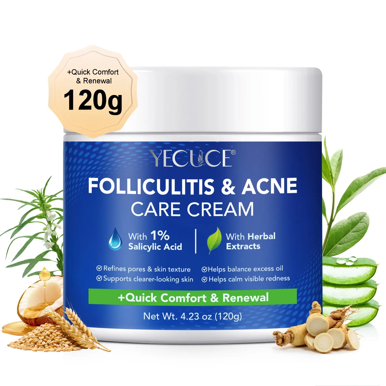 1% Salicylic Acid Acne Care Cream 120g, Balances Oil, Refines Pores, Improves Roughness, Gentle Plant Ingredients, Scalp, Face, Body Use  1% Salicylic Acid Formula. Helps Balance Oil, Refine Pores, and Smooth Texture. Gentle Plant-Based Ingredients