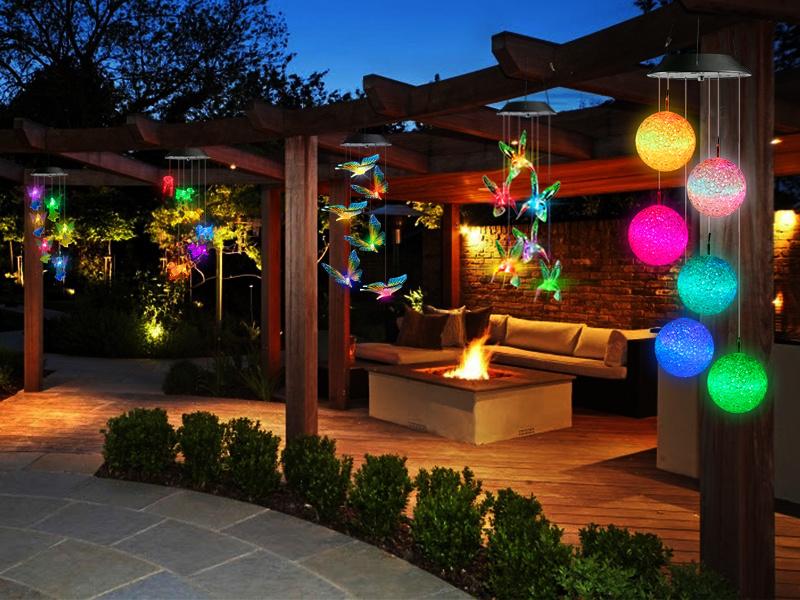 Solar-powered outdoor LED color-changing spherical wind chime light, 6-LED waterproof decorative hanging lamp, a perfect gift for women and children, suitable for porches, patios, windows, and balconies.