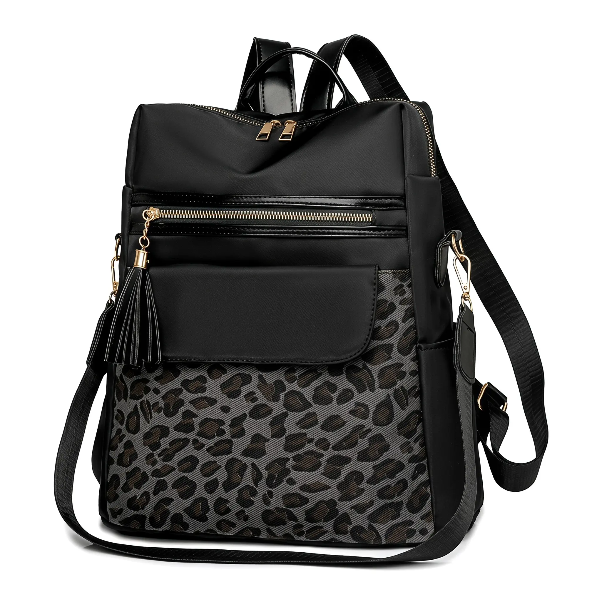 Leopard Print Nylon Shell Backpack - Anti-Theft, Shockproof, Minimalist Large-Capacity Unisex School Backpacks for Urban Chic Daily Commute, Back to School Use