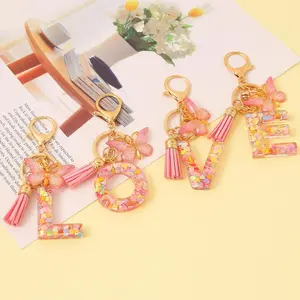 Alphabet Initial Letter Keychain - Fashion Butterfly Tassel Pendant Key Ring with Clip, Cute Personalized Women's Bag Charm, Casual Luggage & Handbag Accessory, Birthday Gift Idea