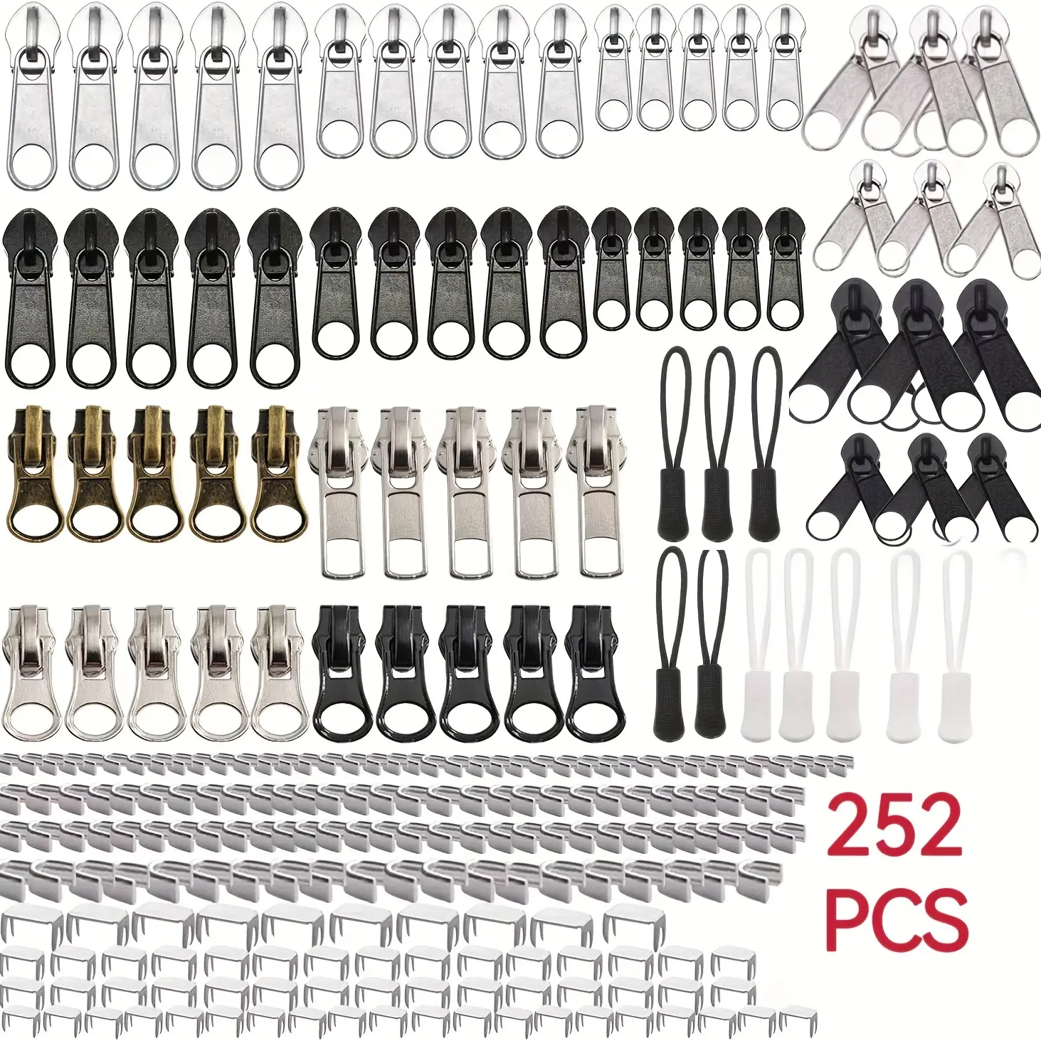 A set of 252 piece zipper repair kit
