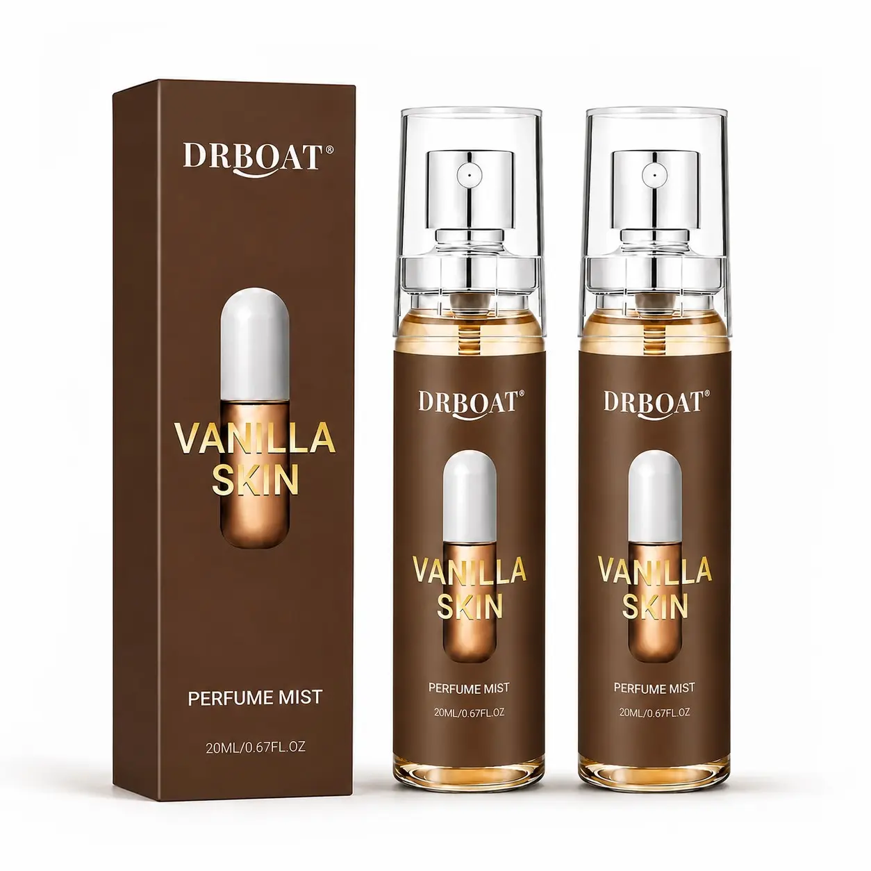 DRBOAT Vanilla Skin Body Mist, 0.68 Fl Oz *2 Packs Travel Size - Hair and Body Perfume for Women | Vanilla Perfume Body Spray with Pink Pepper, Cashmere Wood & Sandalwood Fragrance.