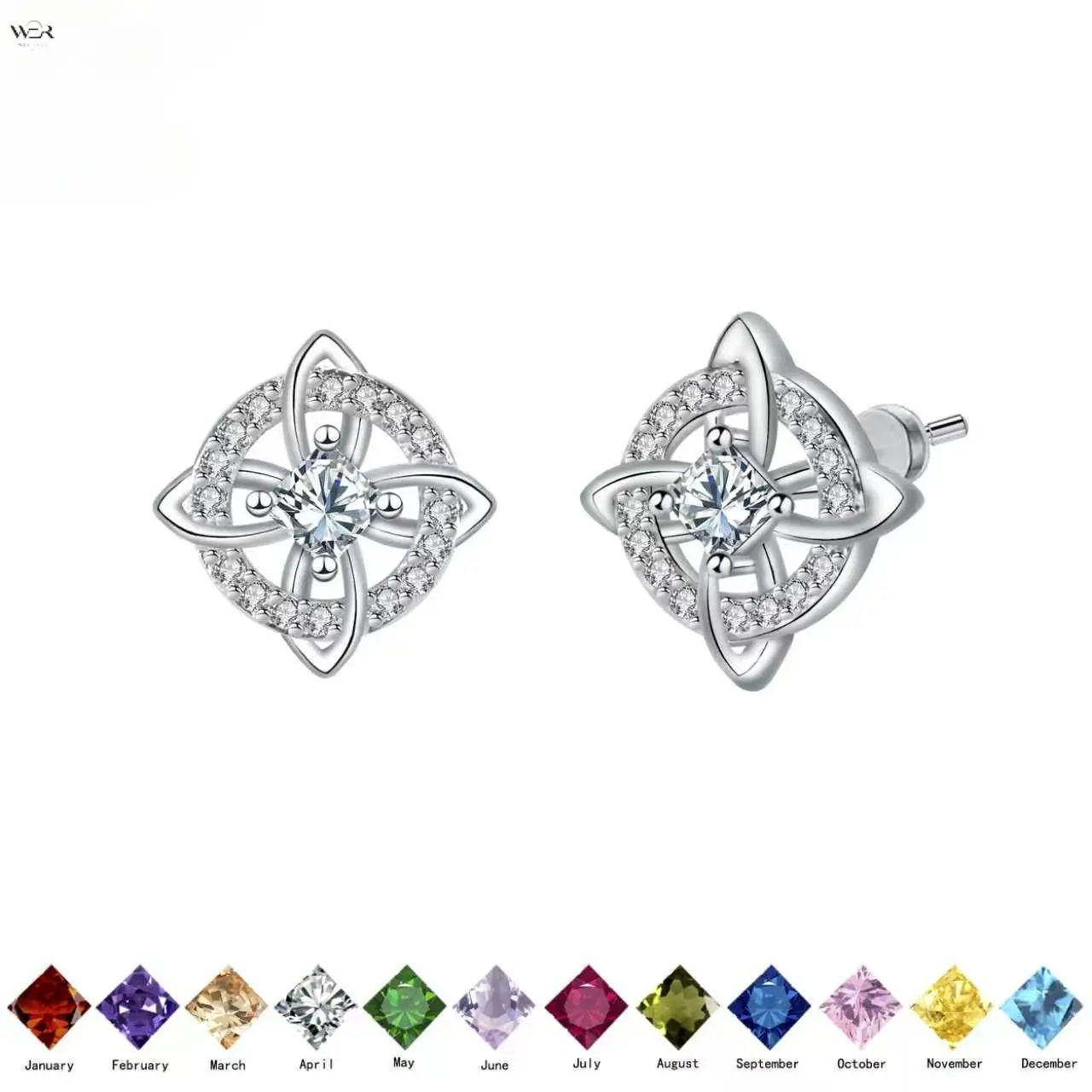 Earring Silver Birthstone Stud Crystal Flower Adjustable Hypoallergenic Lightweight Feminine Summer Gift for Women Girls Daily Wear Special Occasion Perfect Accessory, Birth Flower Earrings, Flower Theme Earrings