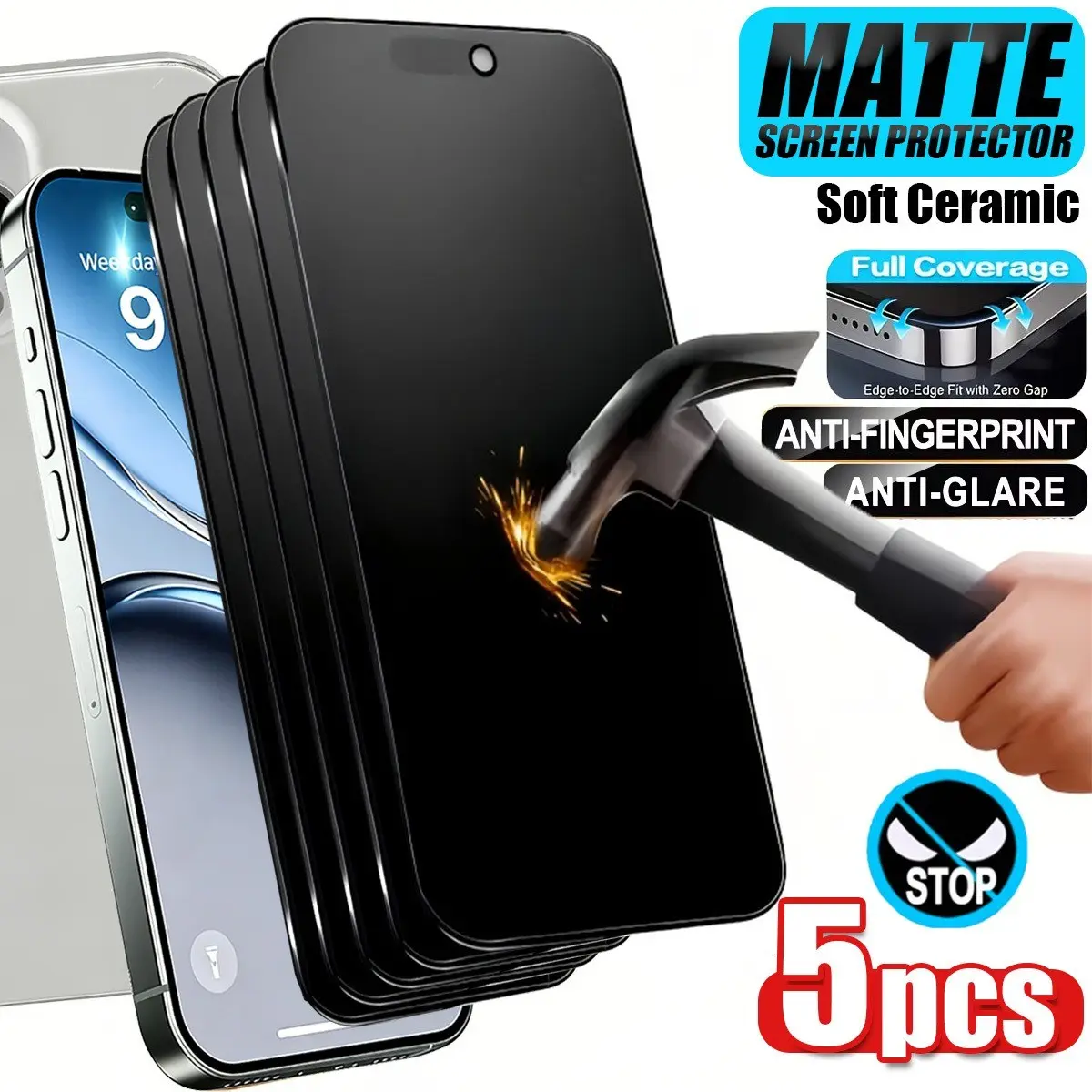 5 pcs Full Cover Matte Privacy Screen Protector For iPhone 17 Pro Max Air 17e 16 15 Pro 13 12 11 14 Pro Max Plus 16e Air XS X XR Anti-Spy Soft Film, Privacy Screen Guard