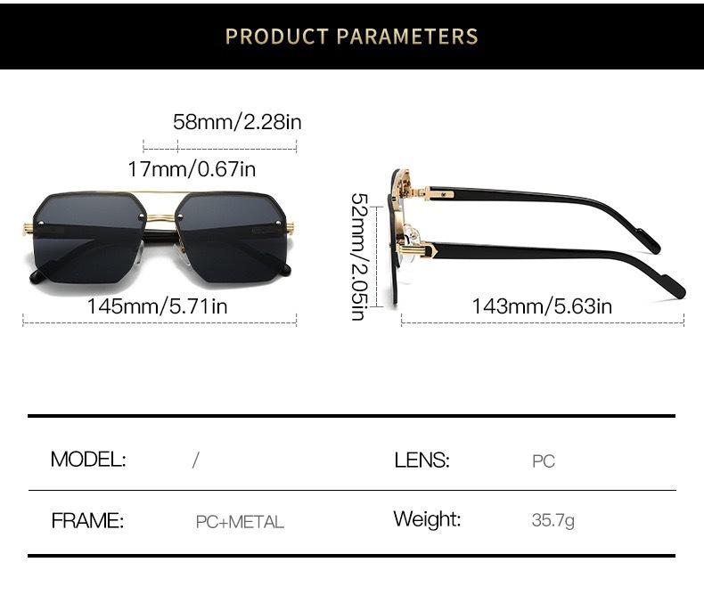 Large-face slimming high-end half-frame sunglasses for men, UV protection, new model for driving