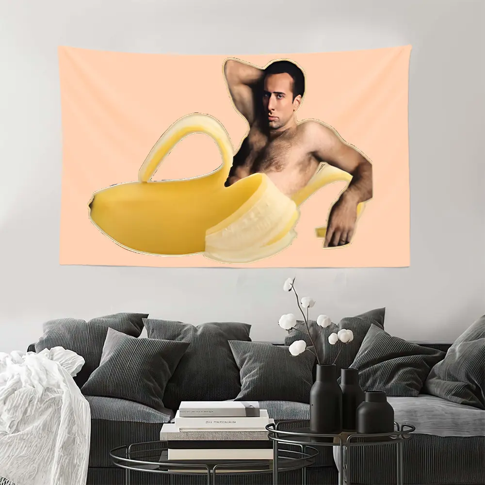 Humorous Man with Banana Print Tapestry - High-Definition Wall Hanging Art for Bedroom, Living Room, or Balcony Decor, Polyester Fabric, Indoor Use, Bedroom Wall Art |   Playful Room Decor |   Vibrant Print Quality, Banana Wall Art