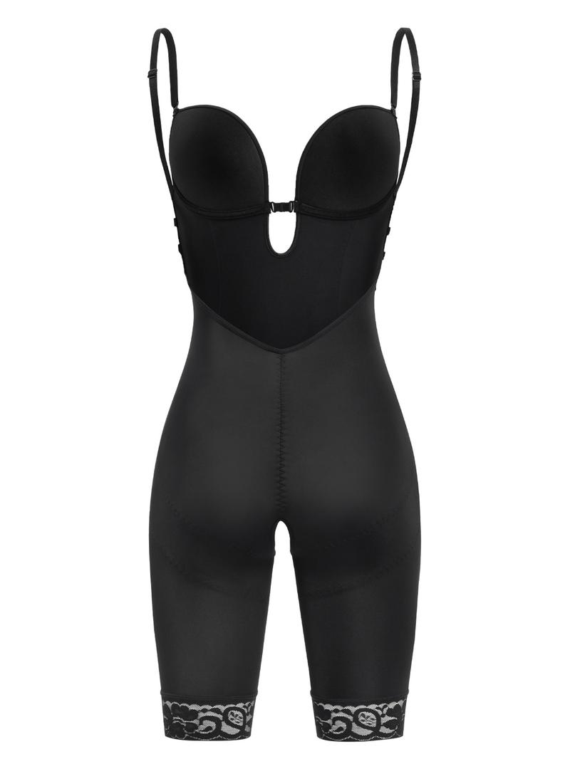 Women's Contrast Lace Cut Out Shapewear Bodysuit, Adjustable Strap Criss Cross Cami Shapewear, Tummy Control High Stretch Shapewear For Daily Wear