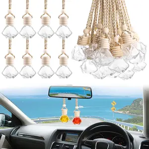 50 Pcs Car Essential Oil Hanging Bottle Empty Car Air Freshener Diffuser Bottle Perfume Glass Bottle Pendant Aromatherapy Fragrance Bottle Auto Car Interior Ornaments Decor (Diamond shape)