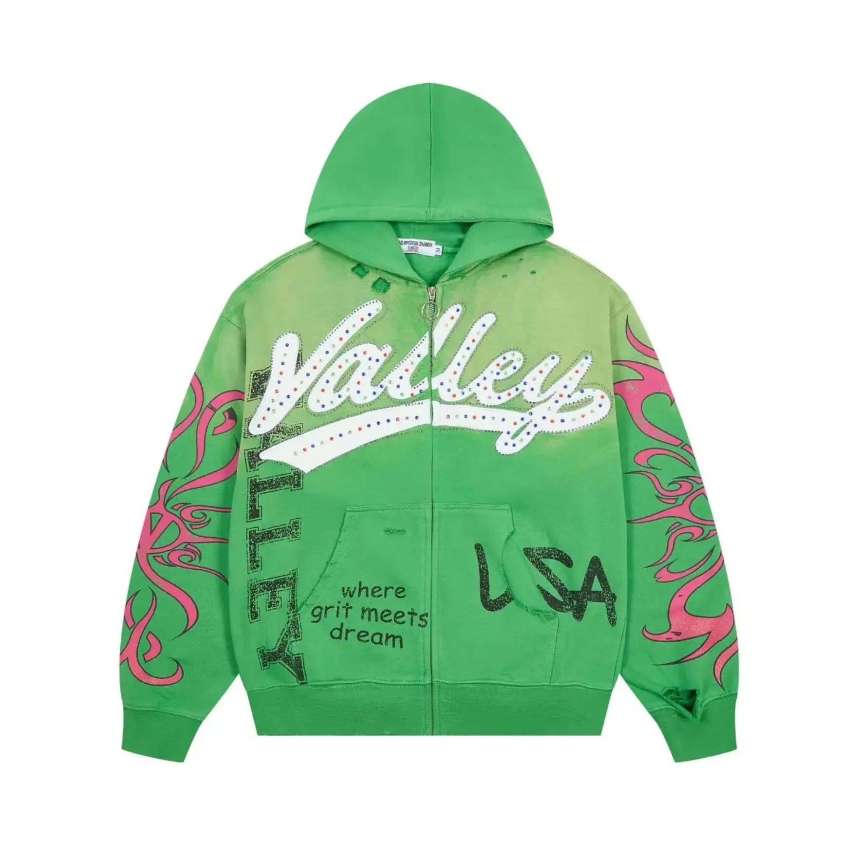 VALE Forever Inferno Zip Up Hoodie 100% Cotton Loose Oversized Y2K Vintage Wash Letter Embroidery Hooded Sweatshirt Autumn Winter Casual Hip Hop Streetwear Jacket Top Men Women Unisex