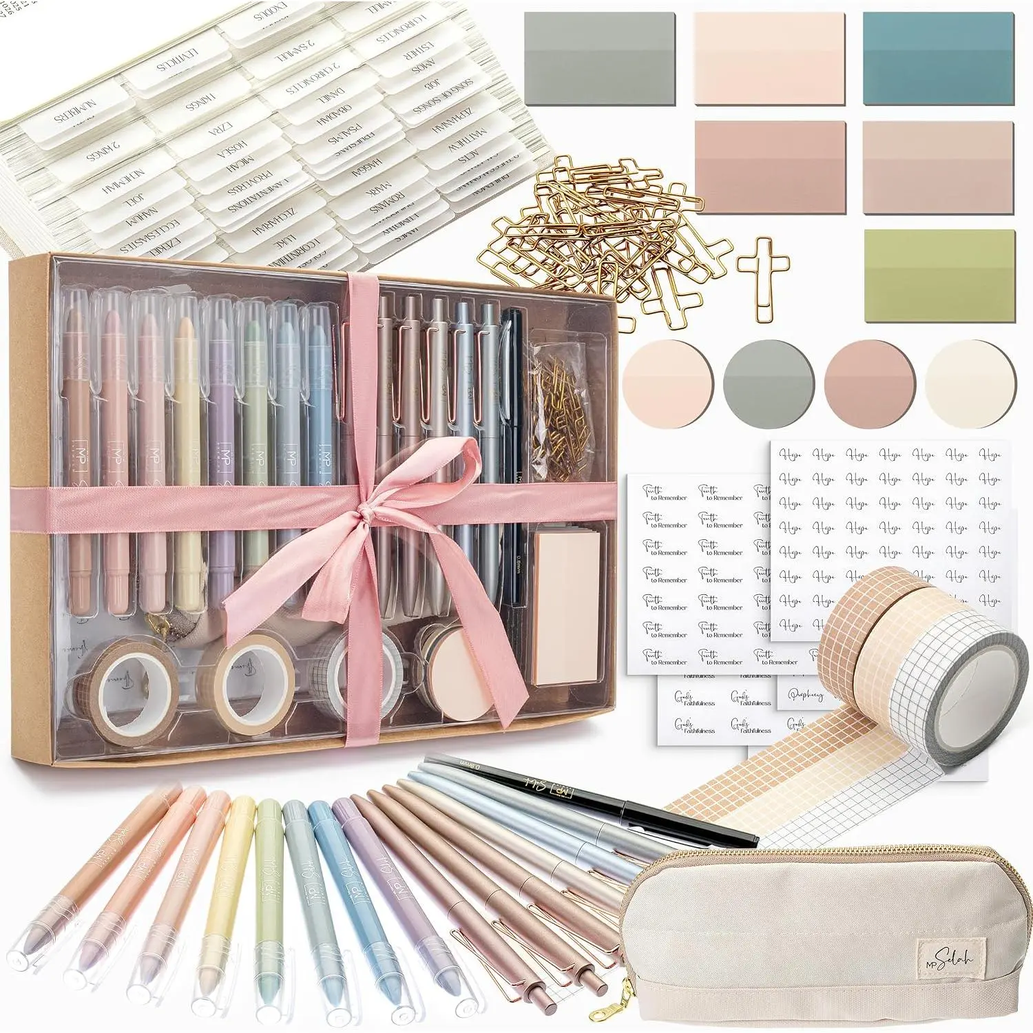 Selah Collection Complete Faith Journaling Kit - Office Stationery Set with Highlighters, Markers, Sticky Notes, Tabs, Washi Tape & Pouch for Bible Study, Prayer, Complete Kit