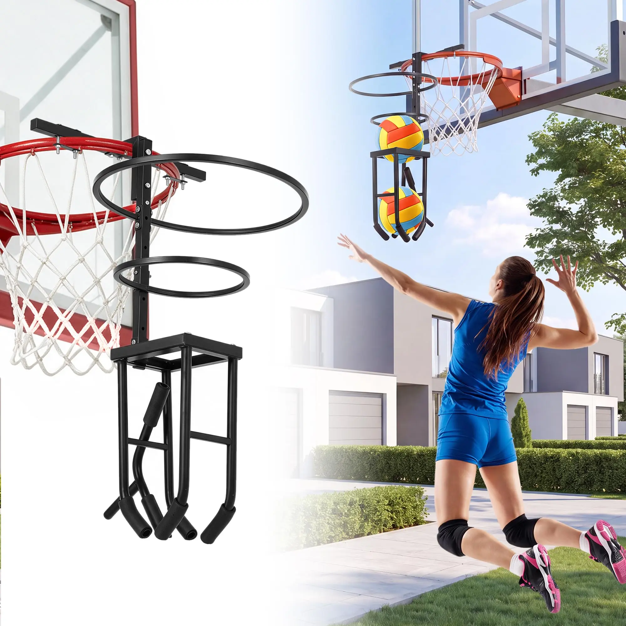 Volleyball Spike Trainer for Basketball Hoop - Heavy Duty Metal Volleyball Training Aid for Outdoor Practice, Rebound Training for Teens & Athletes