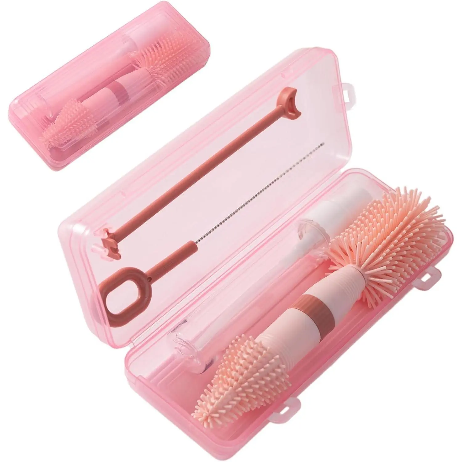 Small Silicone Baby Bottle Brush for Newborn Anti-Colic Baby Bottles, Portable Travel Bottle Cleaner Brush, Suit for Baby Bottles Less Than 8 OZ, Pink