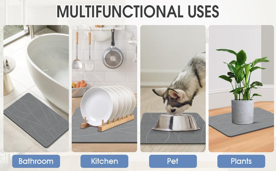 Stone Bath Mat Diatomaceous Earth Shower Mat Non-Slip Super Absorbent Diatomite Stone Bath Mats for Bathroom Floor Quick Drying Natural Easy to Clean