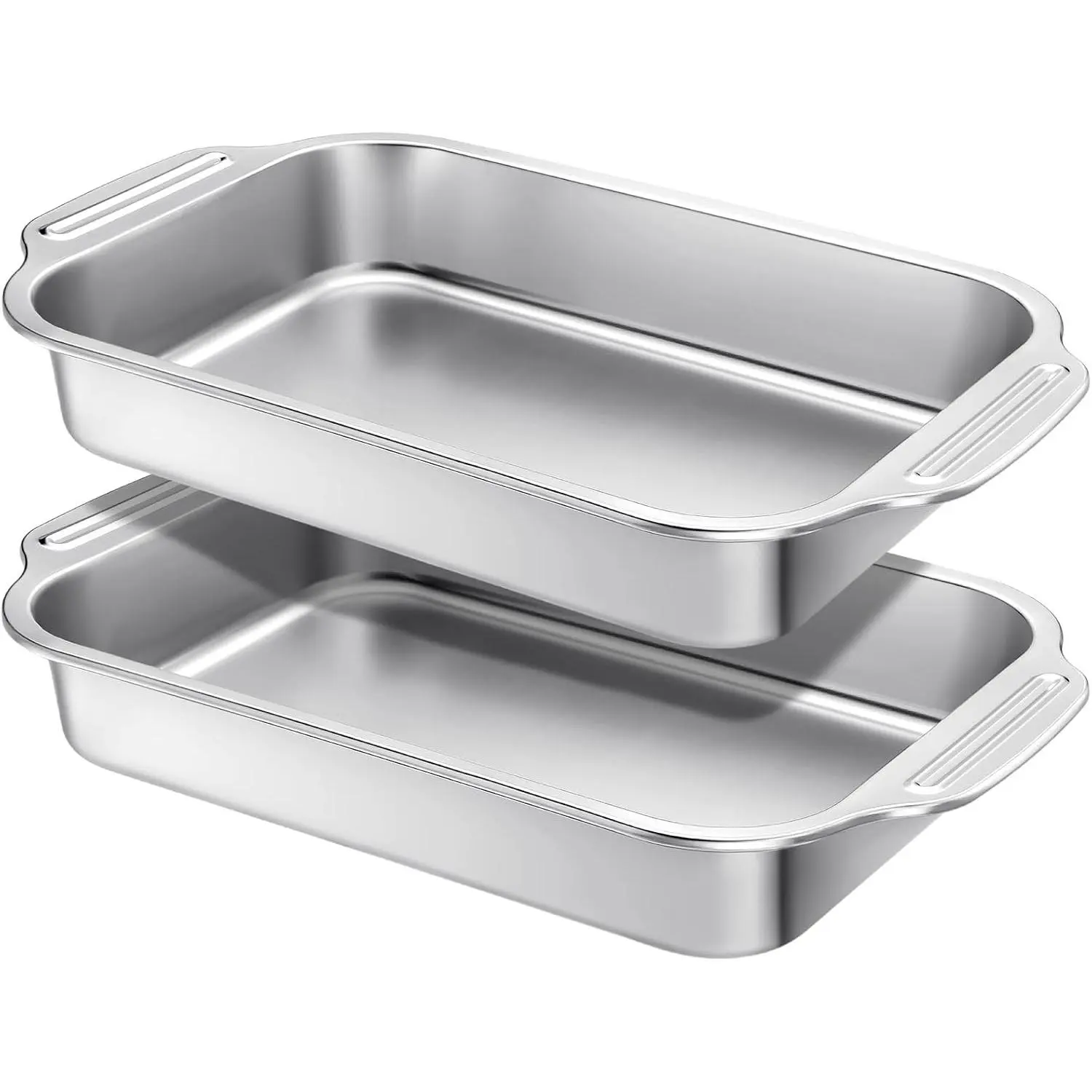 2-Piece Metal Kitchen Baking Pan Set, Stainless Steel Rectangular Sheet Pans with Handles (12" X 8" X 2.17"), Dishwasher-Safe Bakeware for Cakes, Breads, Casseroles