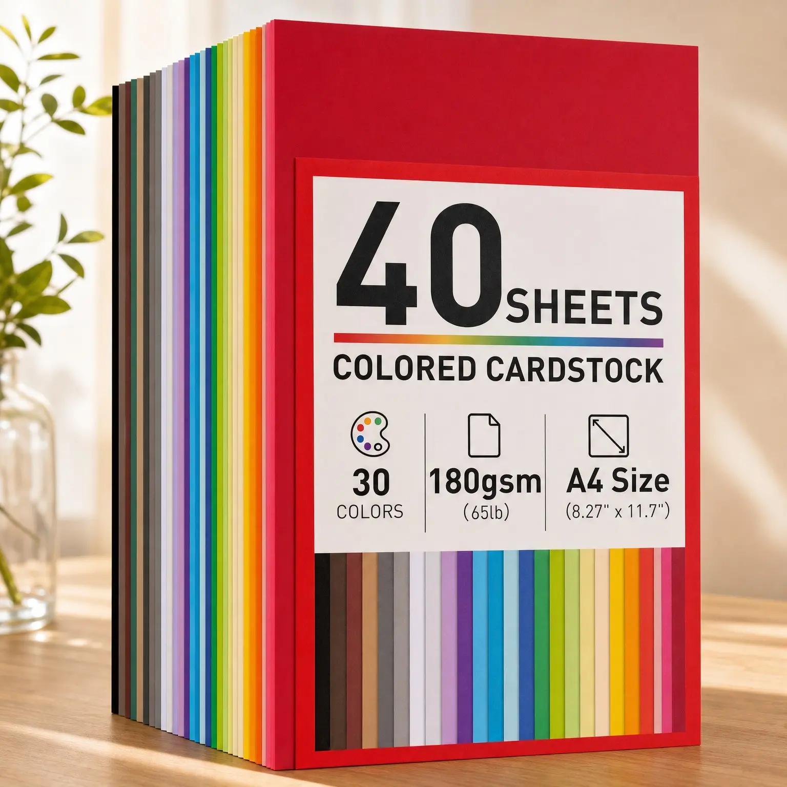 40 Sheets Colored Cardstock, 8.27" x 11.7" (A4 Size), 180GSM/65LB - 30 Assorted Colors Construction Paper, Card Stock Printer Paper for School Projects, Holiday Crafts, DIY Card Making & PrintingGift