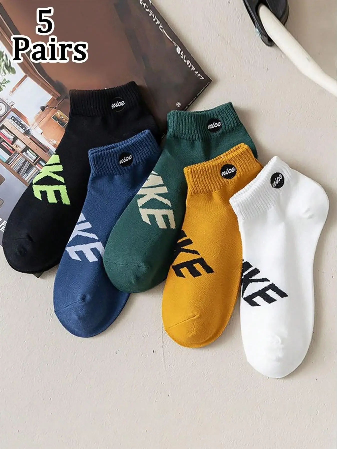 5 Pairs Unisex Low Top Ankle Socks, Casual Cartoon Pattern, Breathable & Soft, Ideal for All Seasons, Outdoor & Streetwear