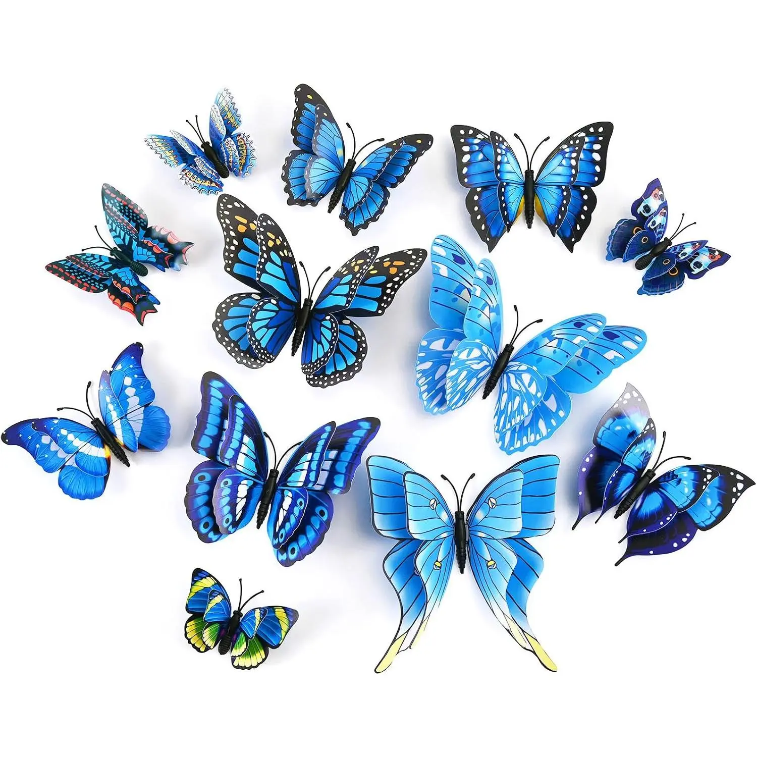 Butterfly Wall Decor, 48 count Double Layer Butterfly Decorations for Party Decorations Locker Decor Refrigerator Decal,  (Blue)