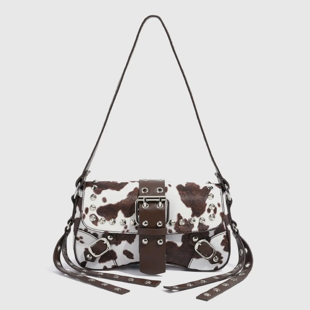 Women's Denim Crossbody Hobo Bag - Elephant Print, Rivet Accents, Buckle Closure, Adjustable Strap, Roomy Denim Fabric Bag for Daily Commute (Sports & Outdoor Accessory)