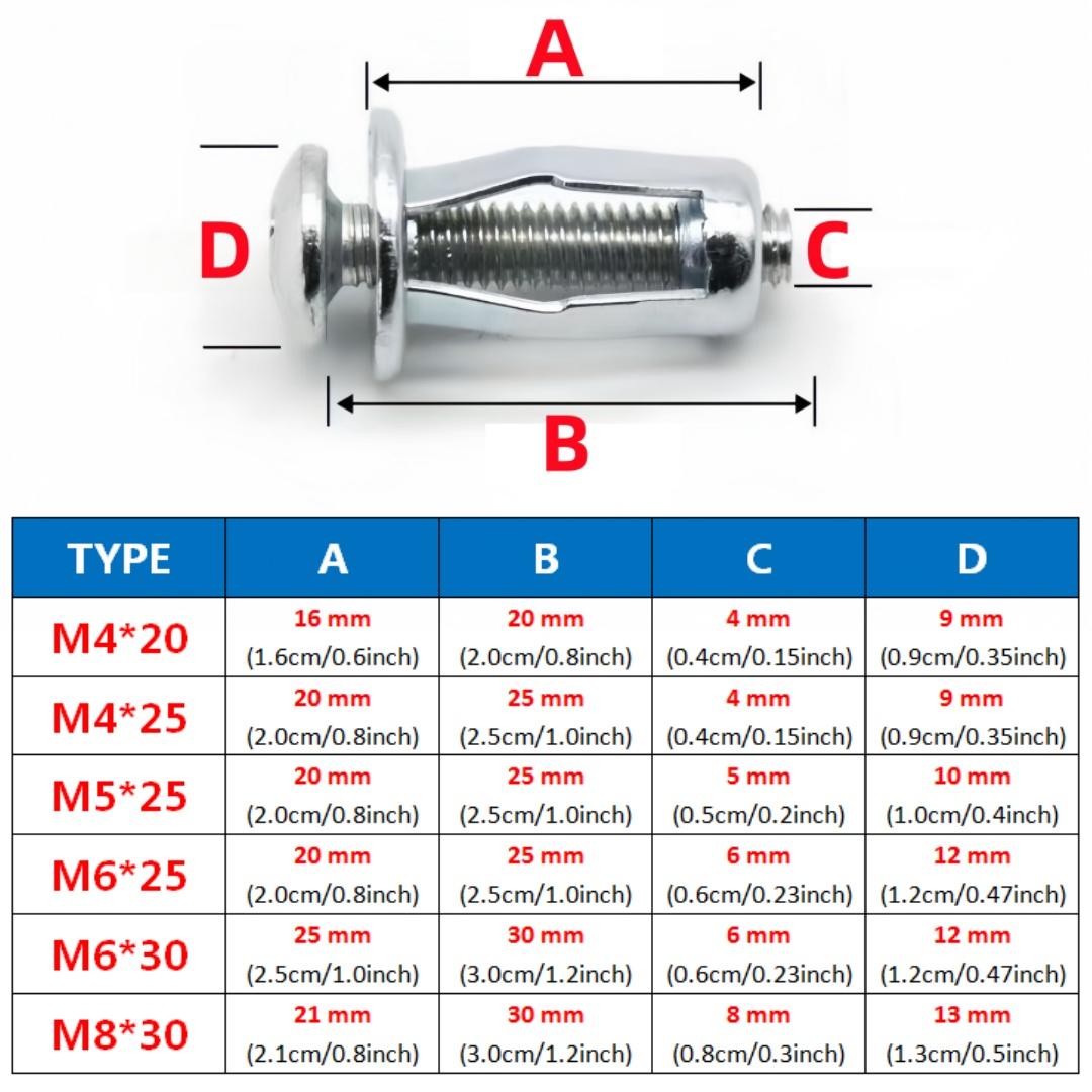 M4-M8 Flower Shaped Expansion Screw & Nut Combination, Anchor Screws, Hardware Accessories for License Plate, Hollow Wall, Advertising Board (Screw + Nut Equals 1 Count)