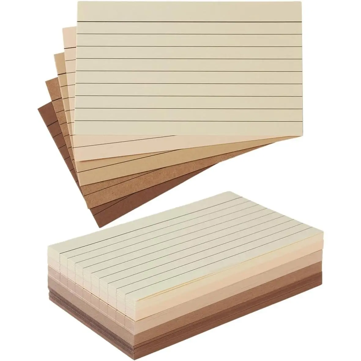 Women's Ruled Index Note Cards, 100 Sheets 3x5 In Heavy Paper 250 GSM Flashcards, 5 Brown Colored Ruled Cards