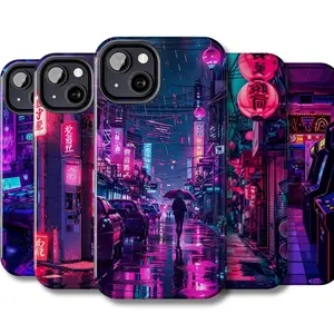 Futuristic city phone case, Cyber sci-fi iPhone cover, Future fantasy lights Suitable for iPhone 17-11 Pro Max/Plus and  Samsung Galaxy S23-25